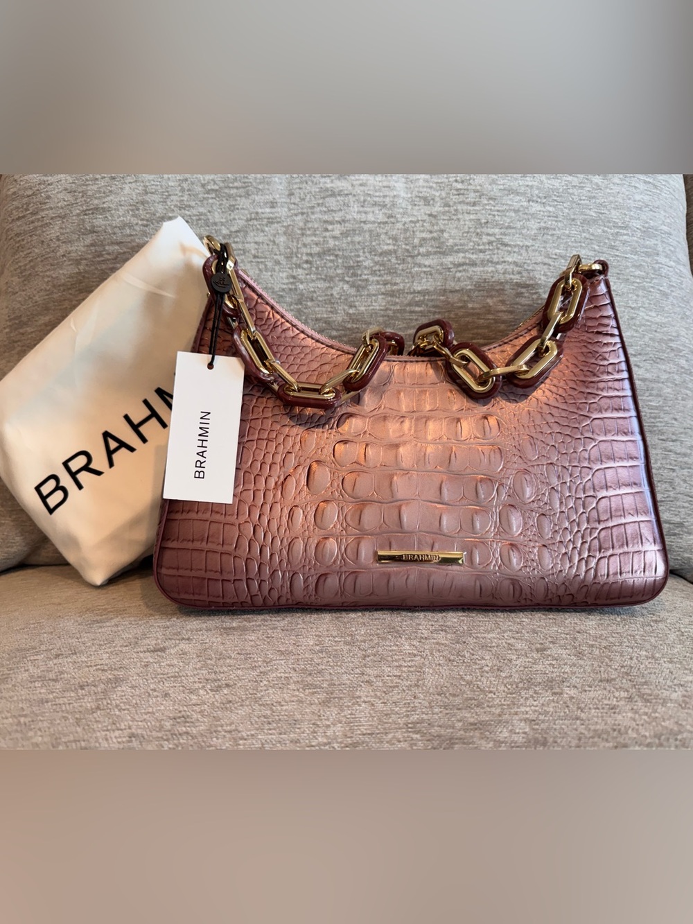 Brahmin Mod Esme Mellow Rose Melbourne Croc Shoulder Bag NWT